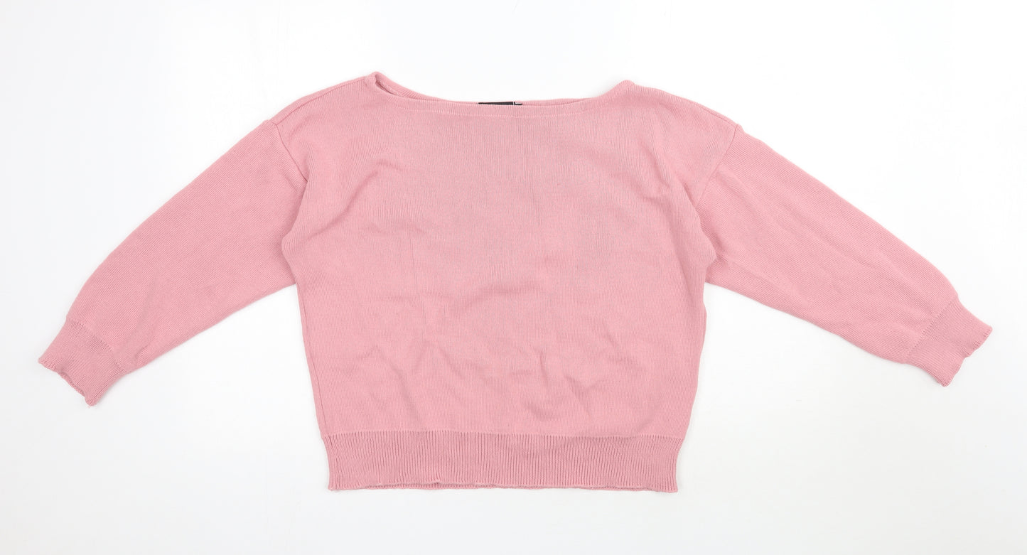 PRETTYLITTLETHING Womens Pink Boat Neck  Acrylic Pullover Jumper Size S