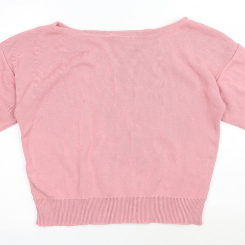 PRETTYLITTLETHING Womens Pink Boat Neck  Acrylic Pullover Jumper Size S