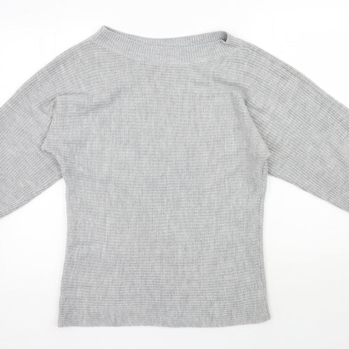 Shein  Womens Grey Boat Neck  Acrylic Pullover Jumper Size M