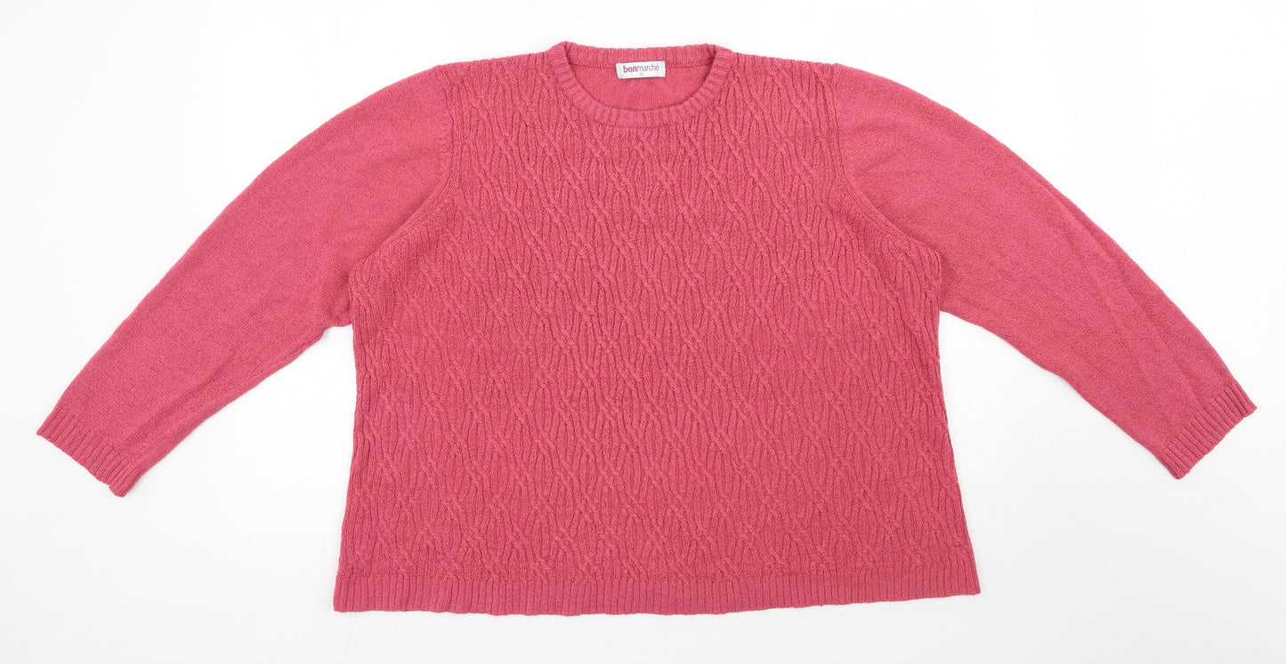 Bonmarché Womens Pink Round Neck  Acrylic Pullover Jumper Size XL
