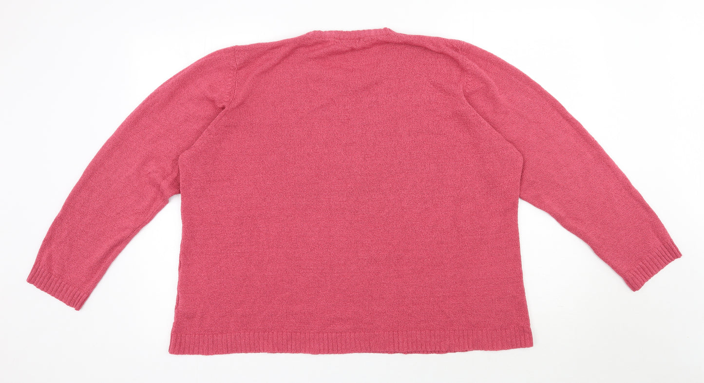Bonmarché Womens Pink Round Neck  Acrylic Pullover Jumper Size XL