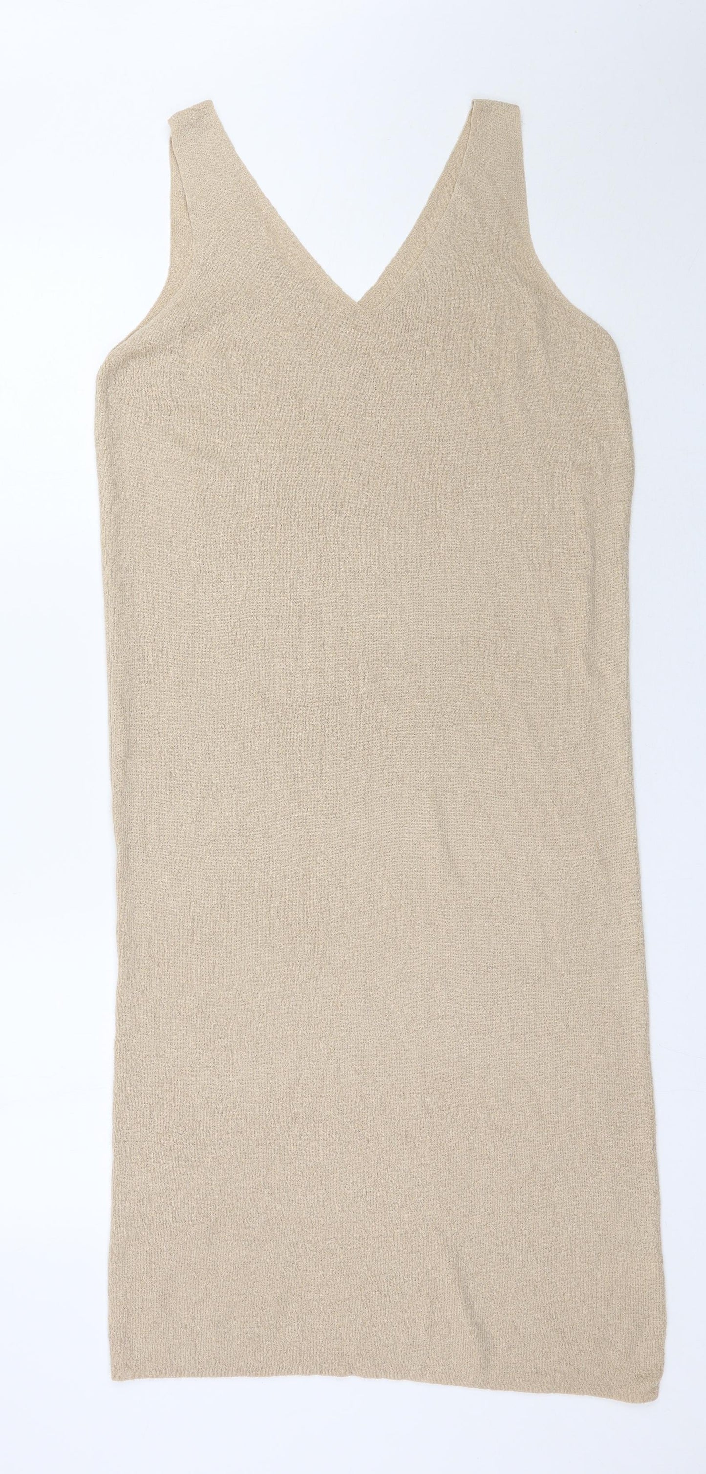 TU Womens Beige  Acrylic Tank Dress  Size 14  V-Neck Pullover