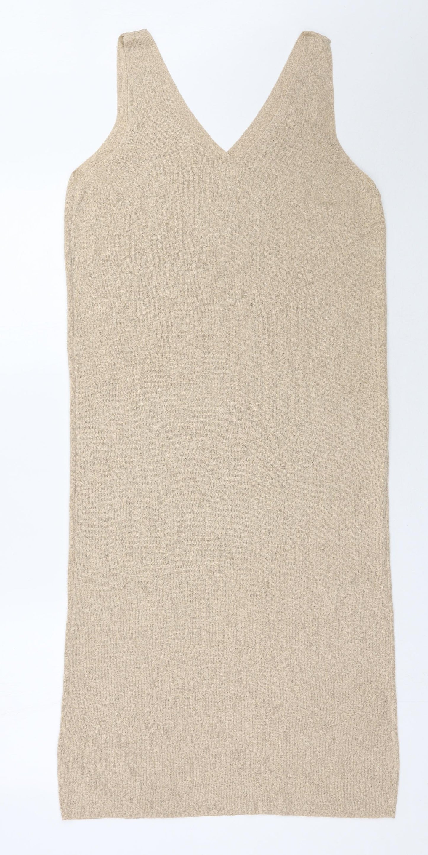 TU Womens Beige  Acrylic Tank Dress  Size 14  V-Neck Pullover