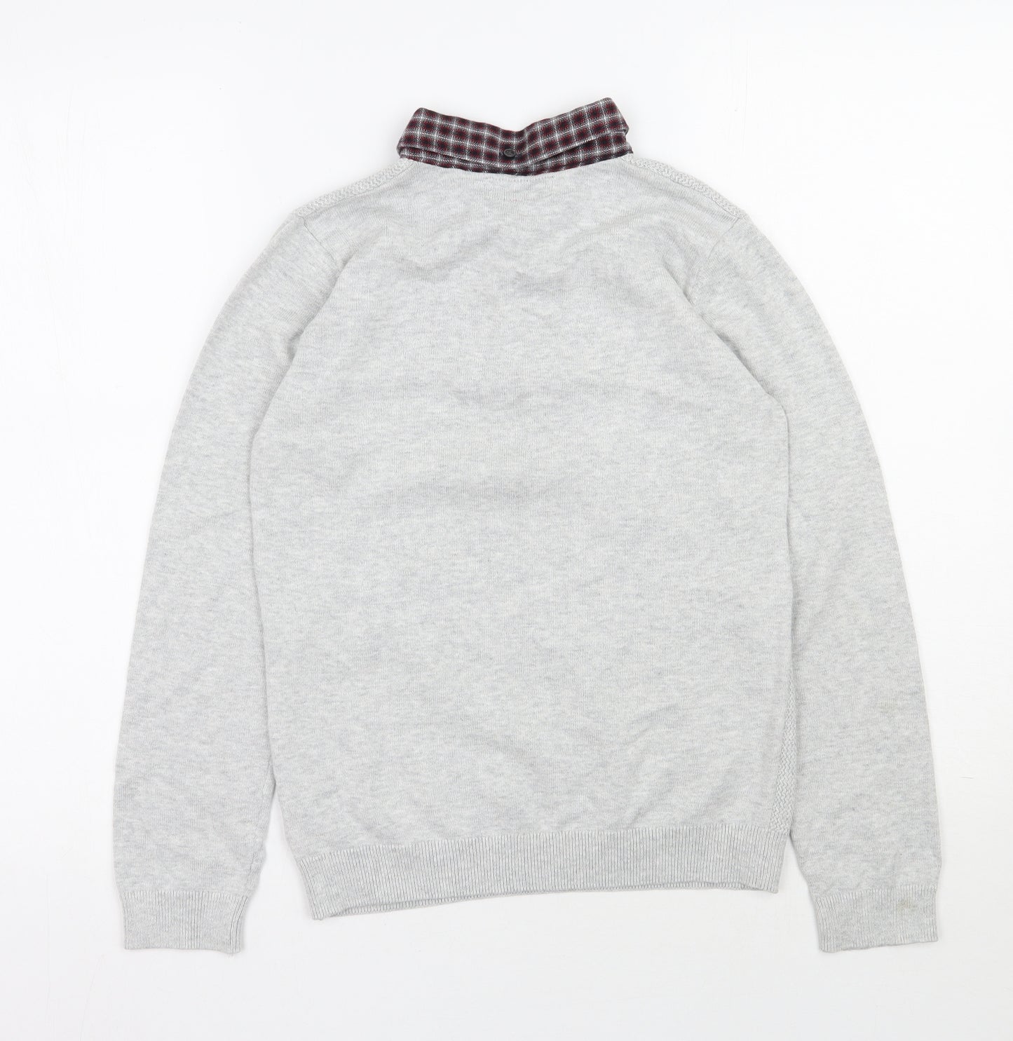 Next  Boys Grey Collared  Cotton Pullover Jumper Size 11 Years  Button