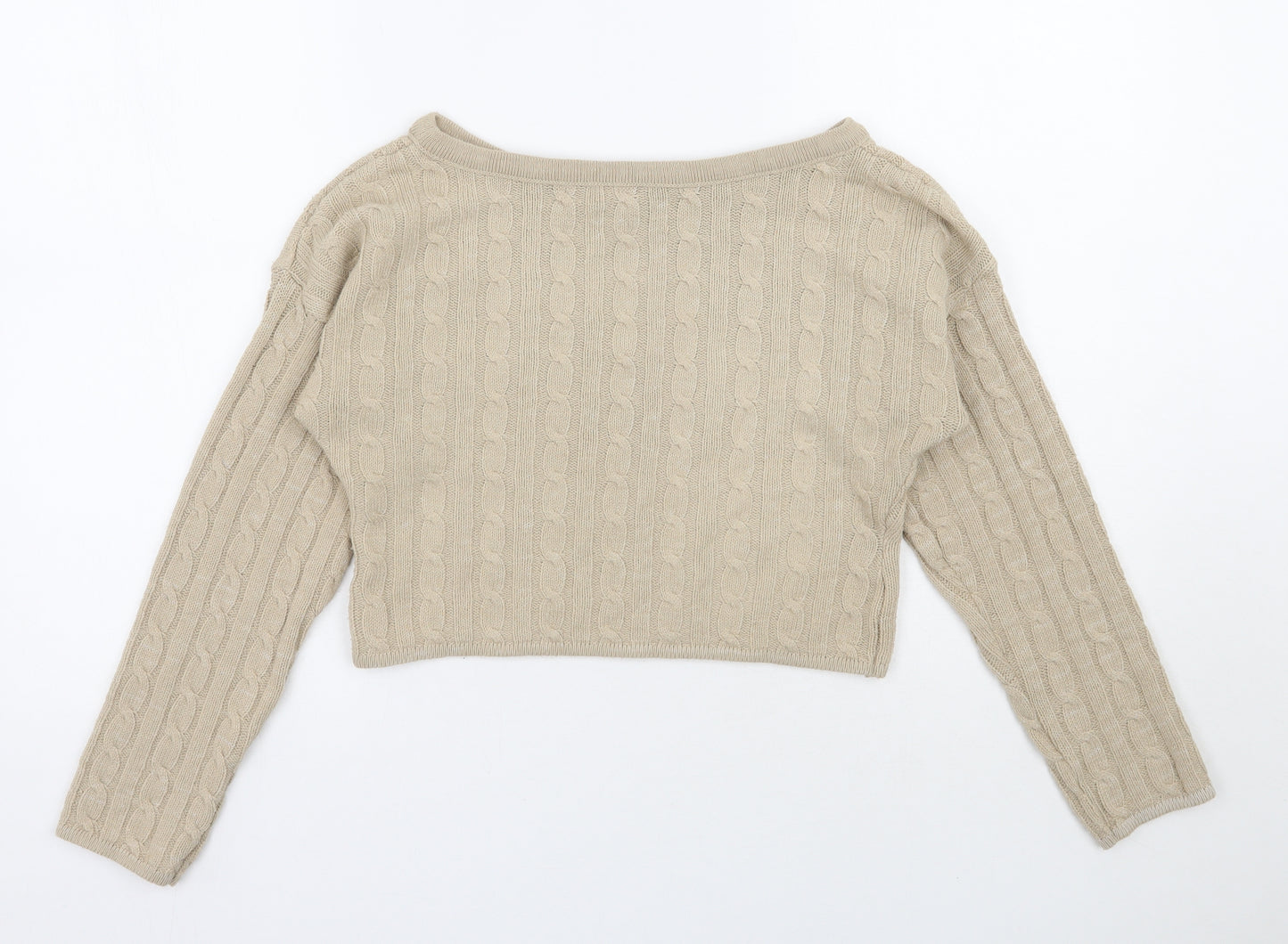 Rebellious  Womens Beige Boat Neck  Polyester Pullover Jumper Size S   - Cropped