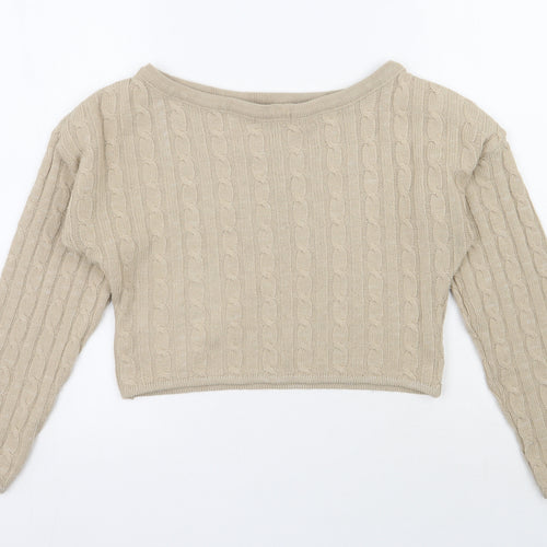 Rebellious  Womens Beige Boat Neck  Polyester Pullover Jumper Size S   - Cropped