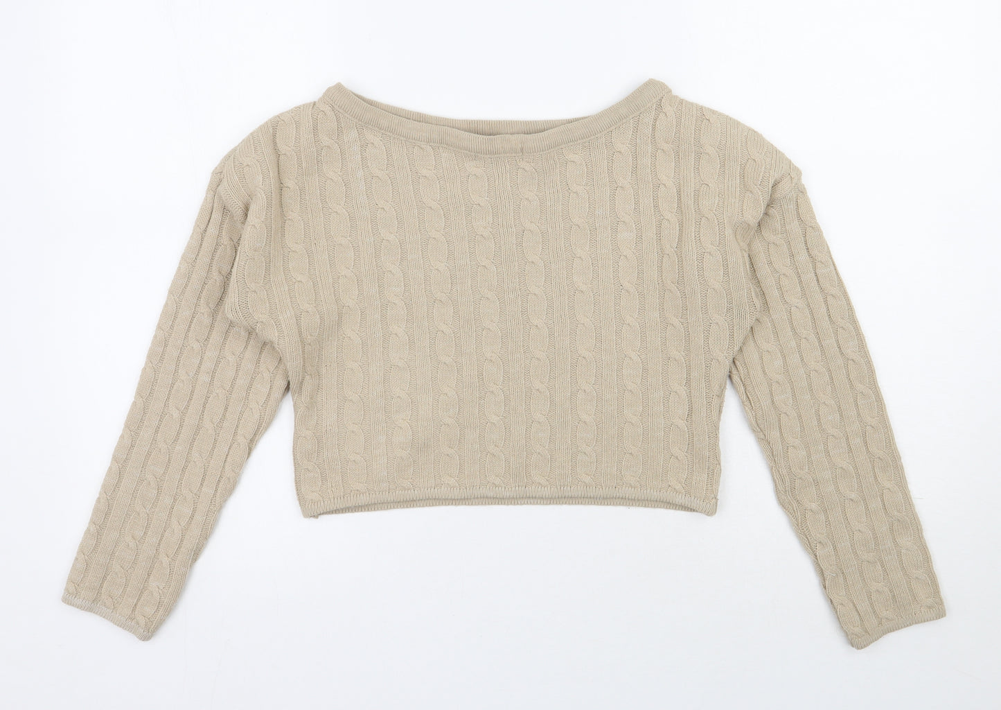 Rebellious  Womens Beige Boat Neck  Polyester Pullover Jumper Size S   - Cropped