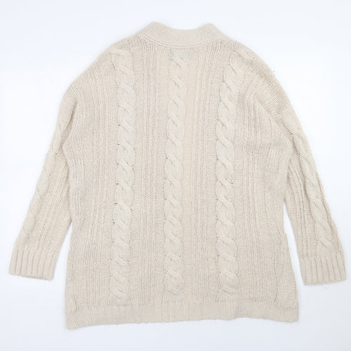 Fashion Union Womens Beige V-Neck  Acrylic Cardigan Jumper Size 16
