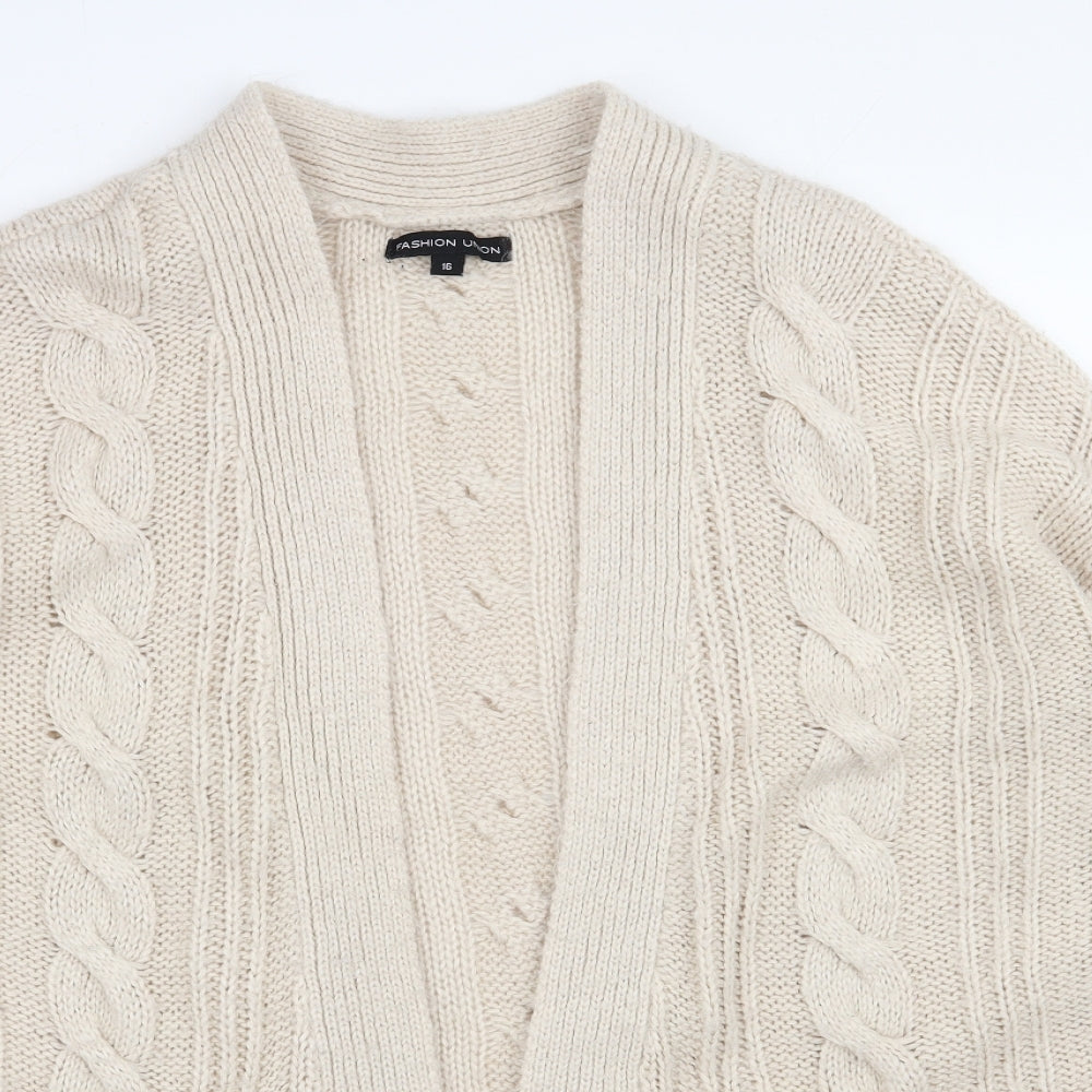 Fashion Union Womens Beige V-Neck  Acrylic Cardigan Jumper Size 16