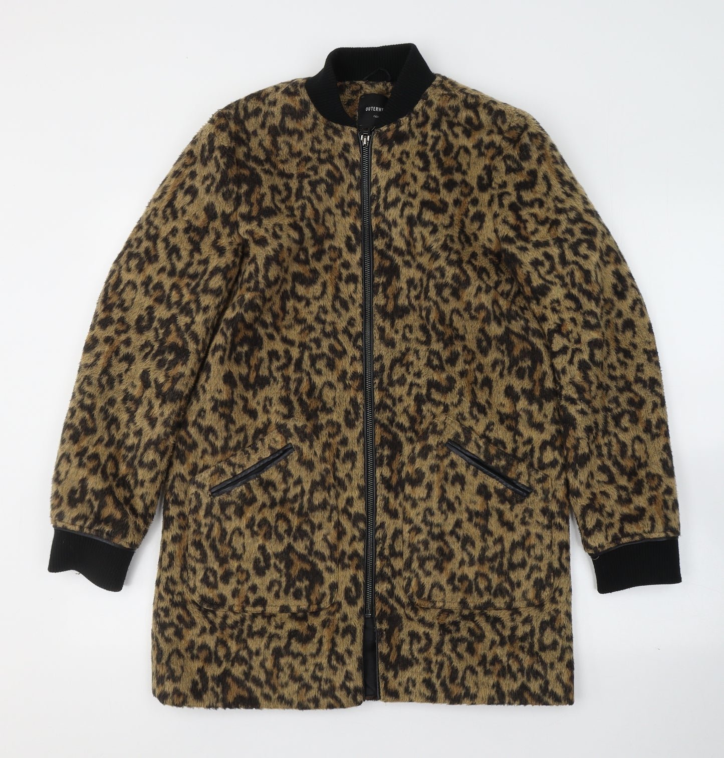 NEXT Womens Yellow Animal Print  Overcoat Jacket Size 8  Zip