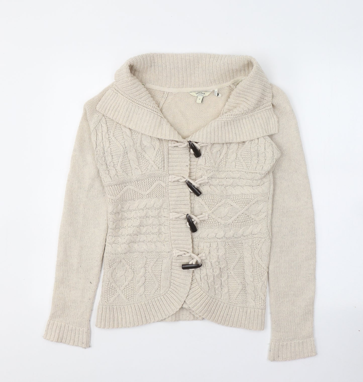 Fat Face Womens Ivory V-Neck  Acrylic Cardigan Jumper Size 8