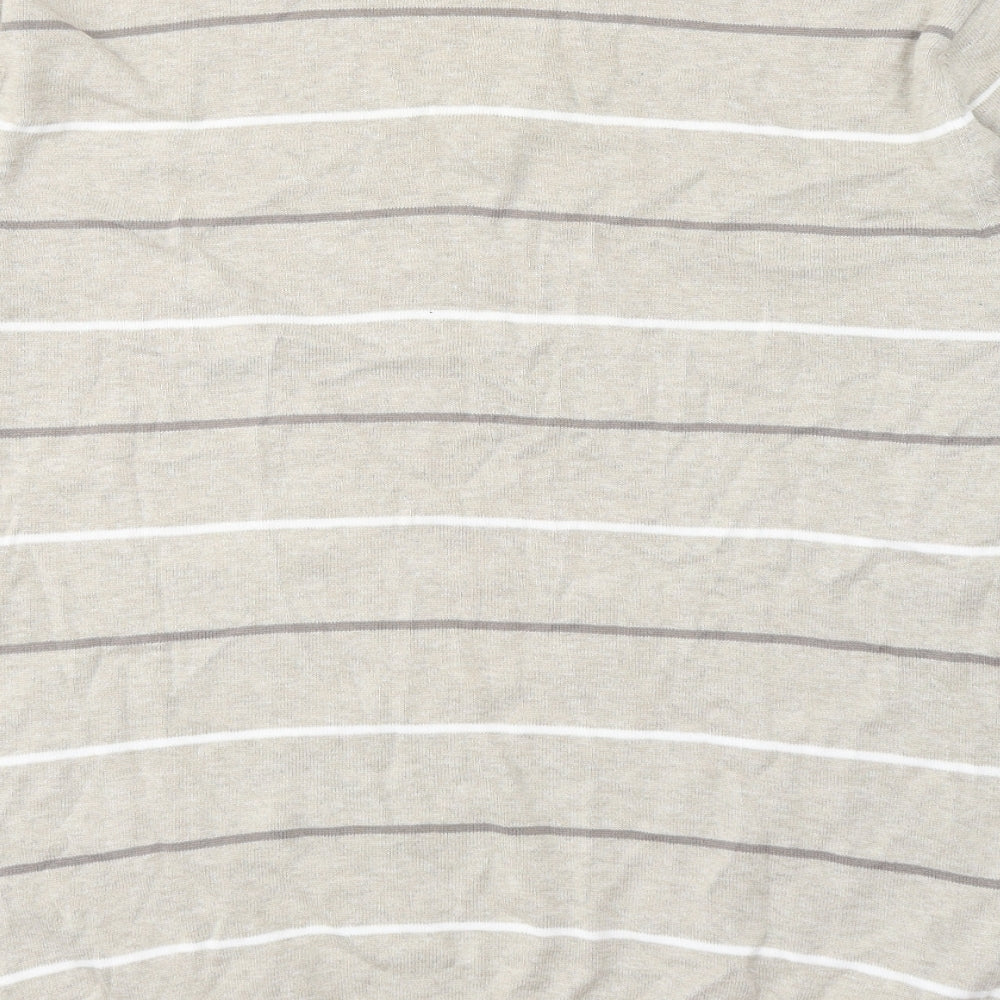 Avenue Mens Beige V-Neck Striped Cotton Pullover Jumper Size L