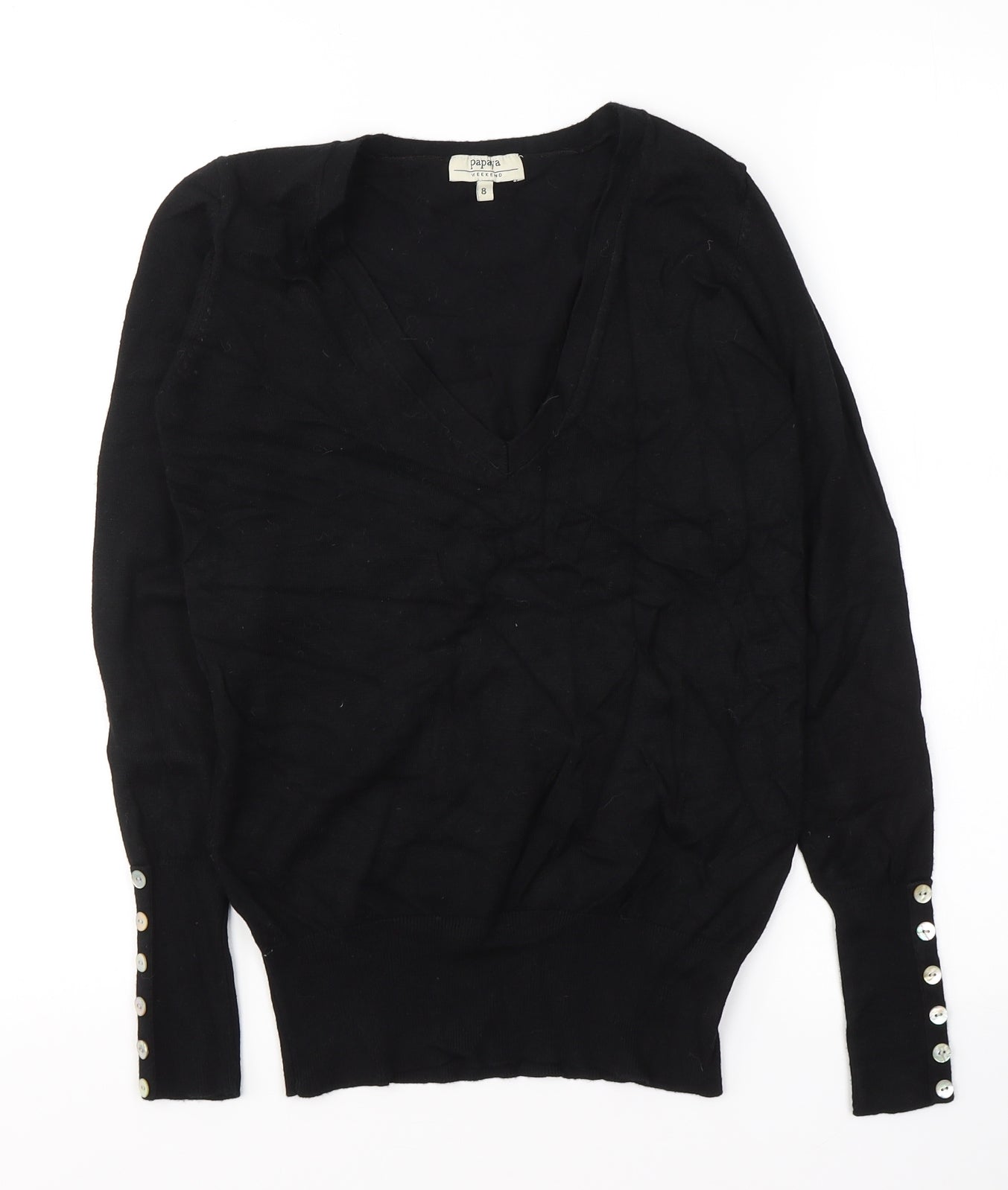 Papaya Womens Black  Viscose Jersey Blouse Size 8 V-Neck