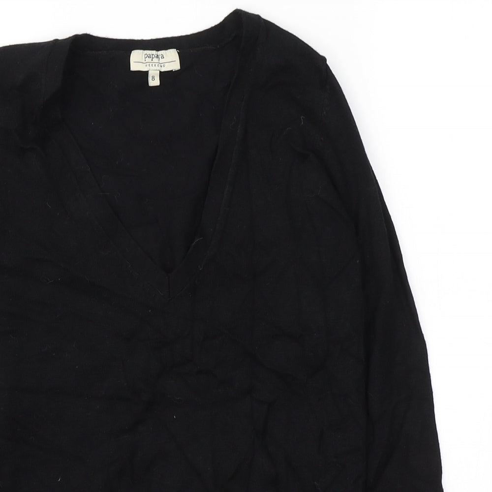 Papaya Womens Black  Viscose Jersey Blouse Size 8 V-Neck