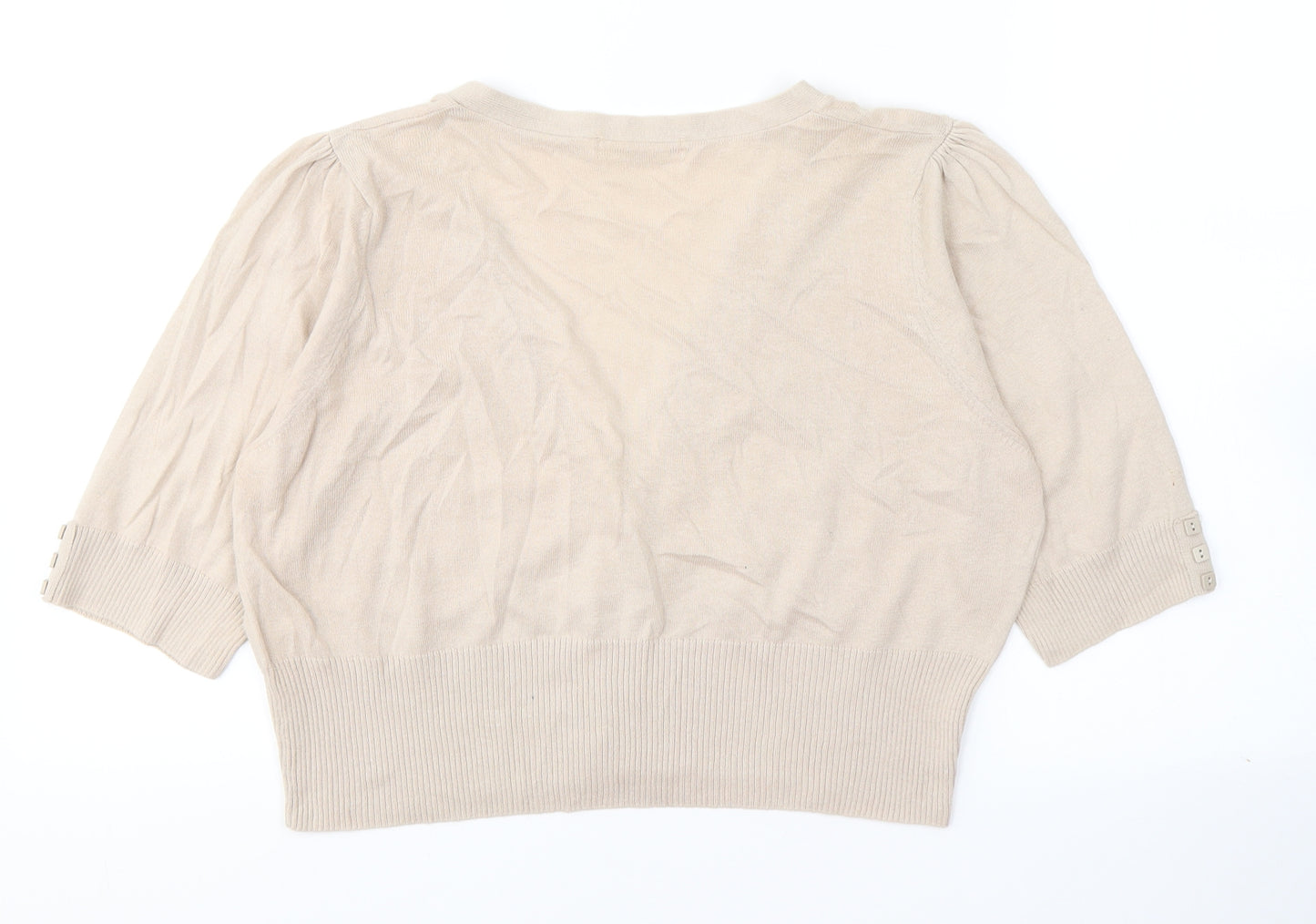 Marks and Spencer Womens Beige  100% Cotton Cropped T-Shirt Size 16 V-Neck