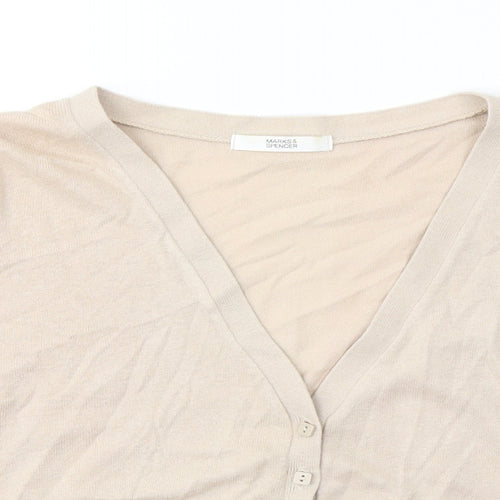 Marks and Spencer Womens Beige  100% Cotton Cropped T-Shirt Size 16 V-Neck