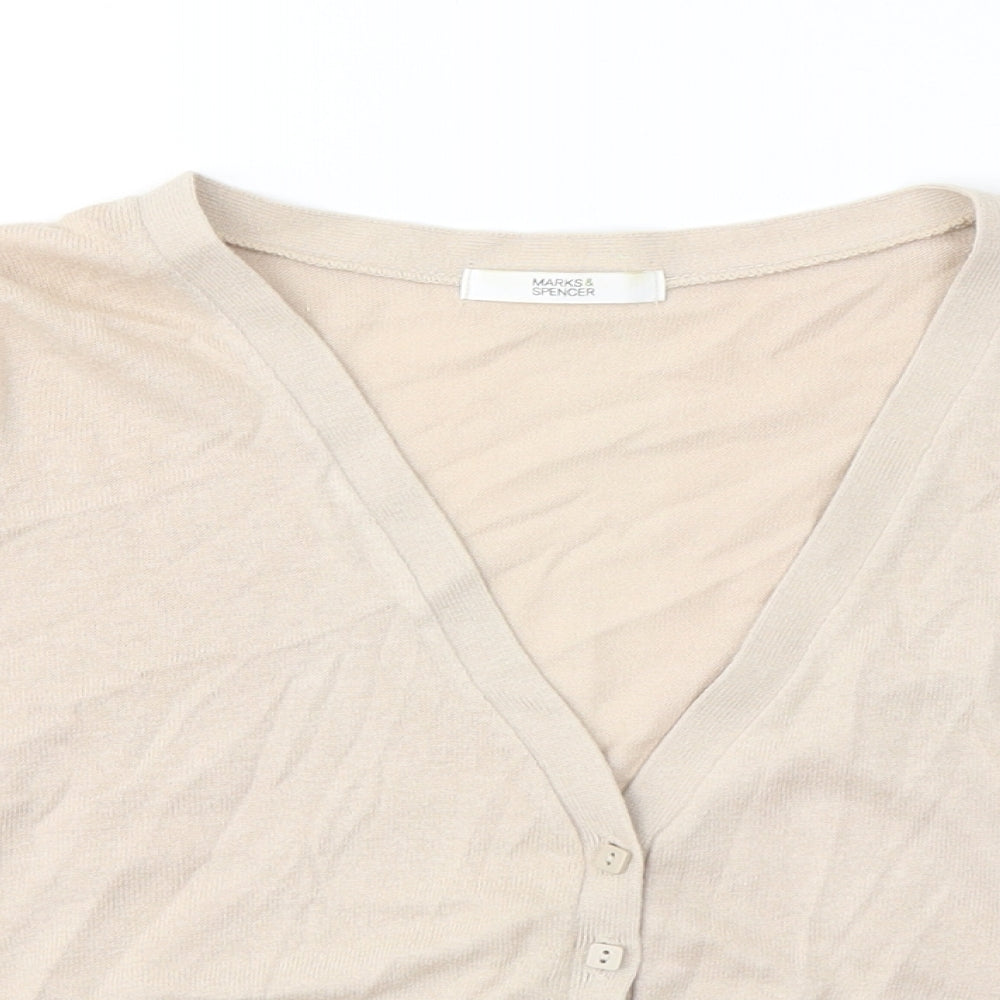 Marks and Spencer Womens Beige  100% Cotton Cropped T-Shirt Size 16 V-Neck