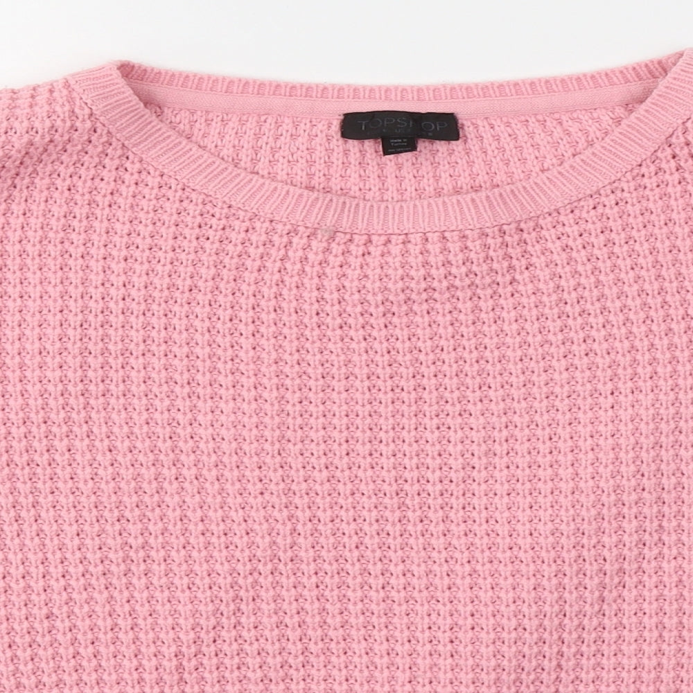 Topshop Womens Pink Round Neck  Acrylic Pullover Jumper Size 8