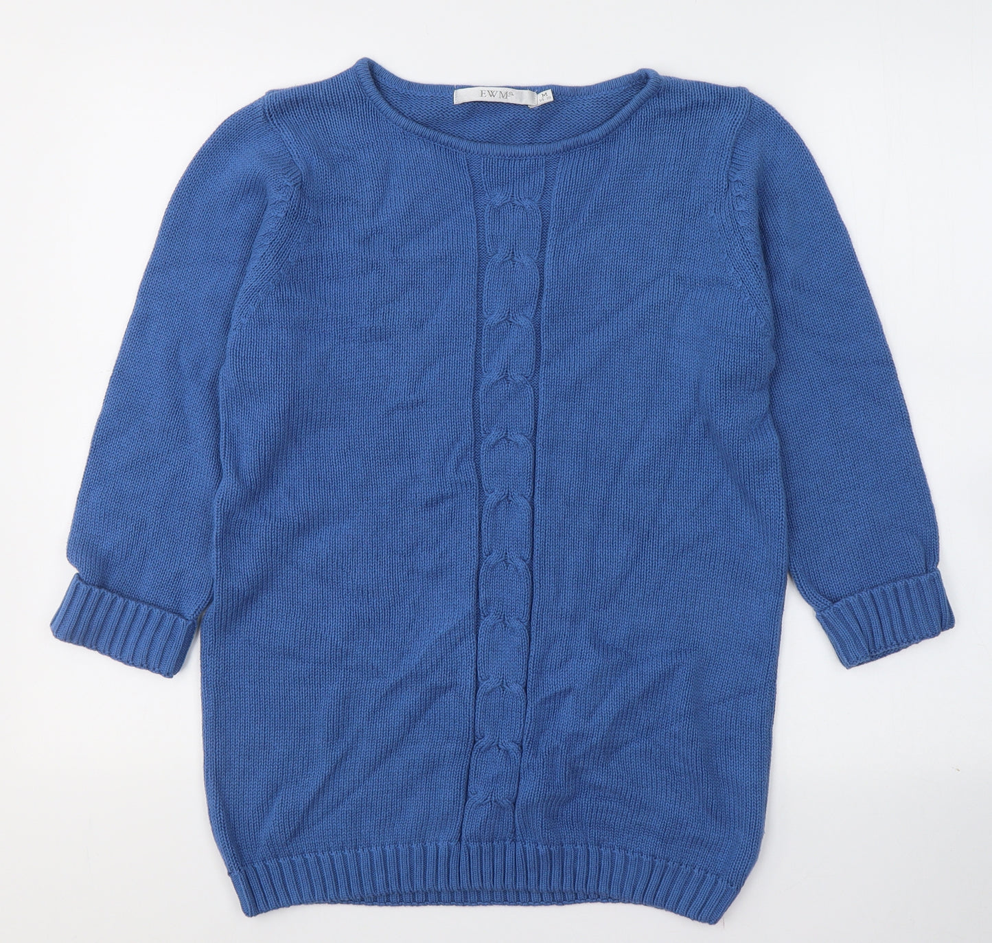 EWM Womens Blue Round Neck  Cotton Pullover Jumper Size M