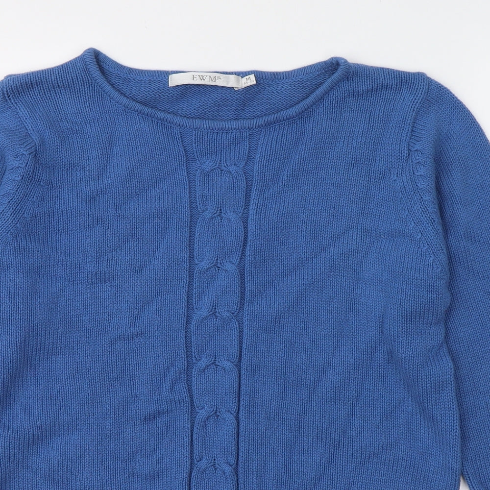 EWM Womens Blue Round Neck  Cotton Pullover Jumper Size M