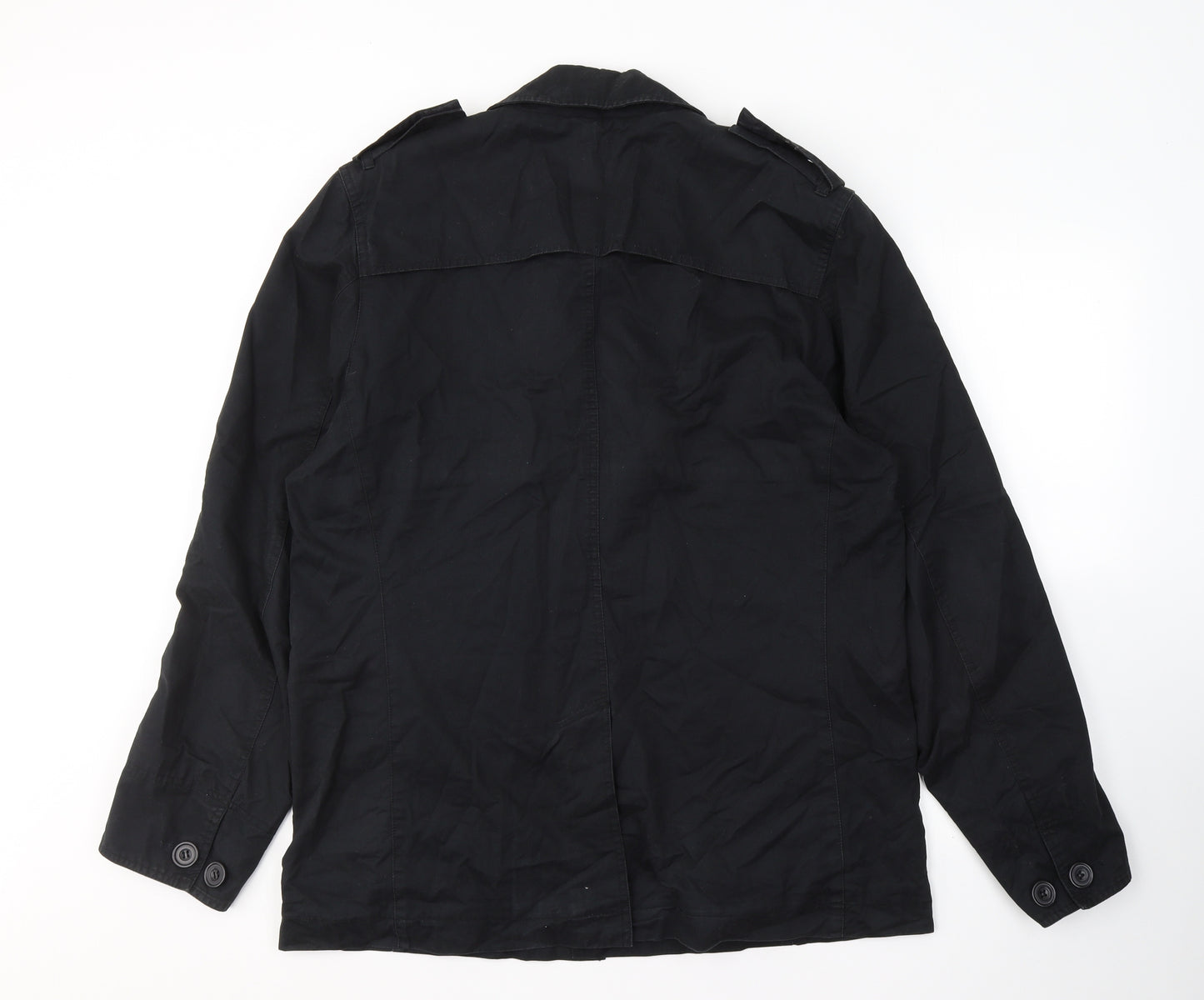 John Lewis Mens Black   Trench Coat Jacket Size L  Button