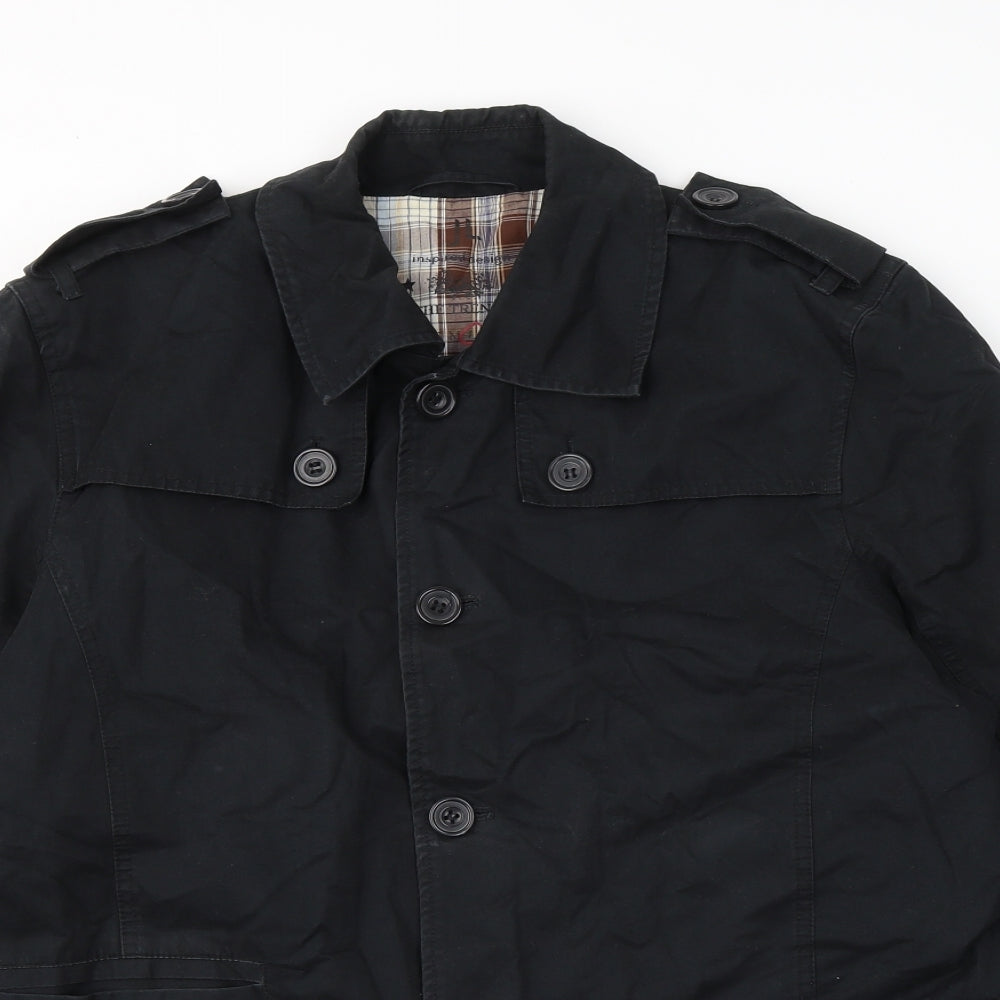 John Lewis Mens Black   Trench Coat Jacket Size L  Button