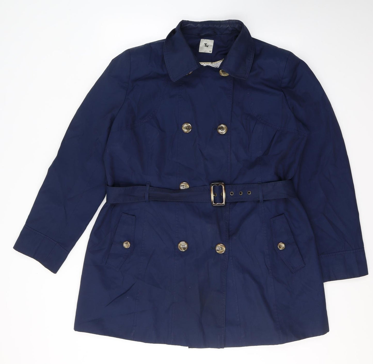 TU Womens Blue   Trench Coat Coat Size 22  Button