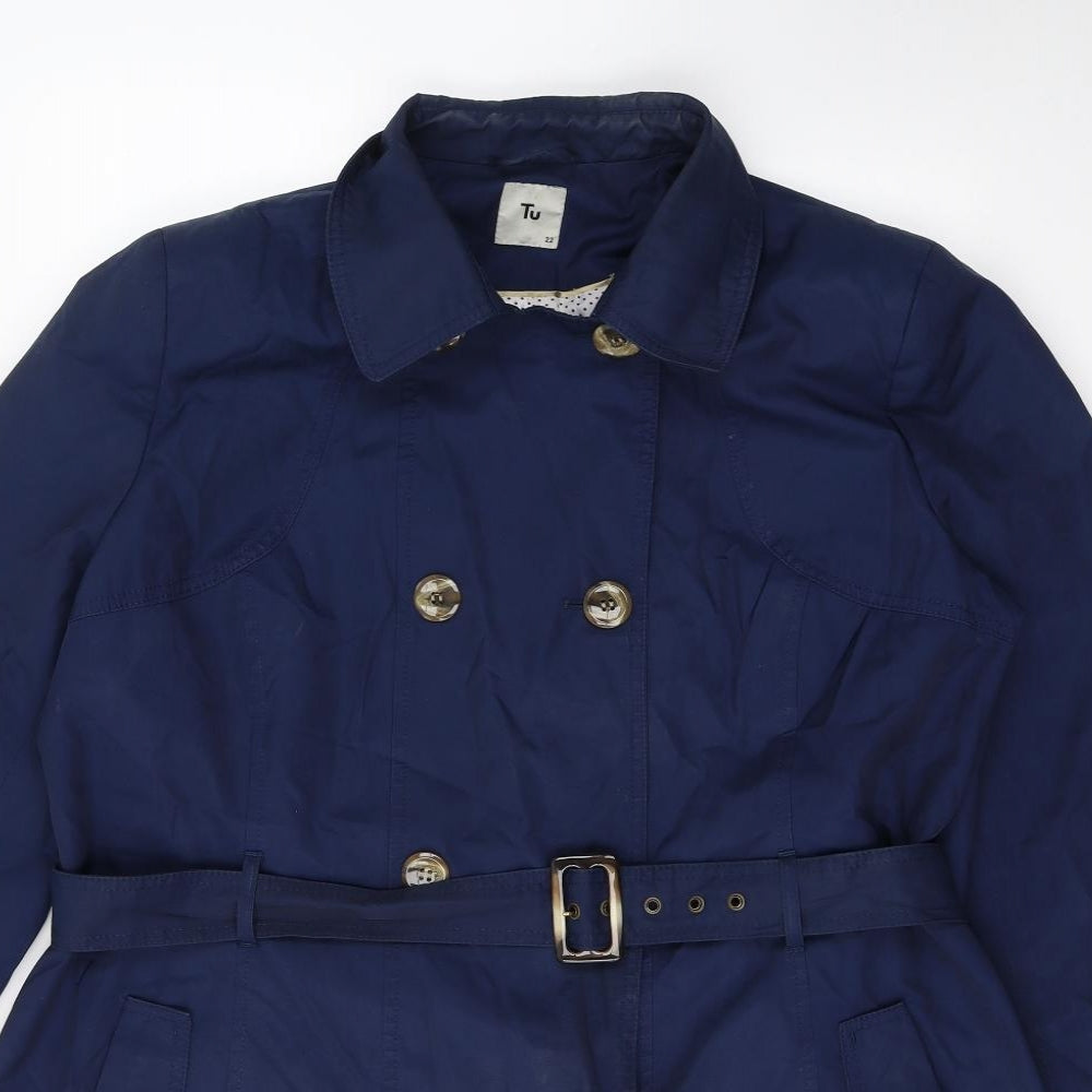 TU Womens Blue   Trench Coat Coat Size 22  Button