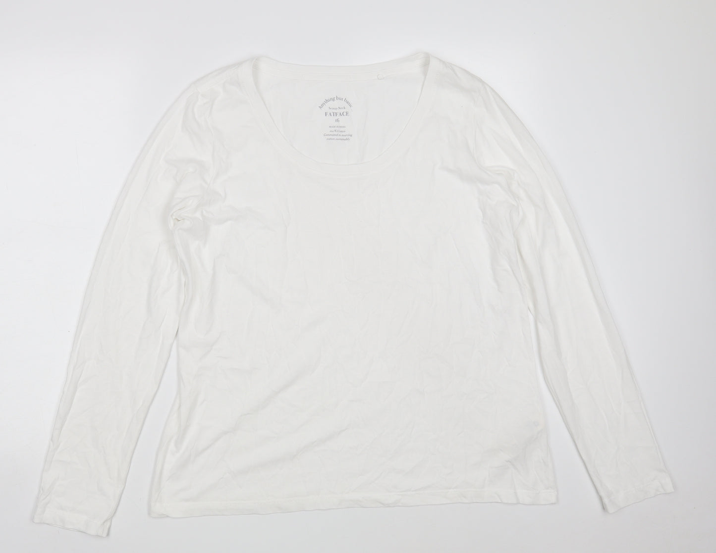 Fat Face Womens White  100% Cotton Basic T-Shirt Size 16 Scoop Neck