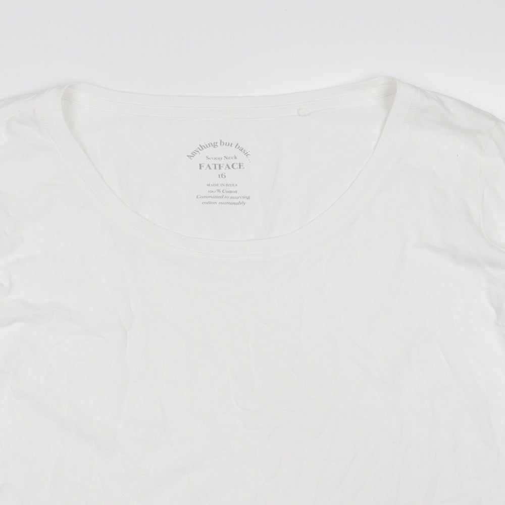Fat Face Womens White  100% Cotton Basic T-Shirt Size 16 Scoop Neck