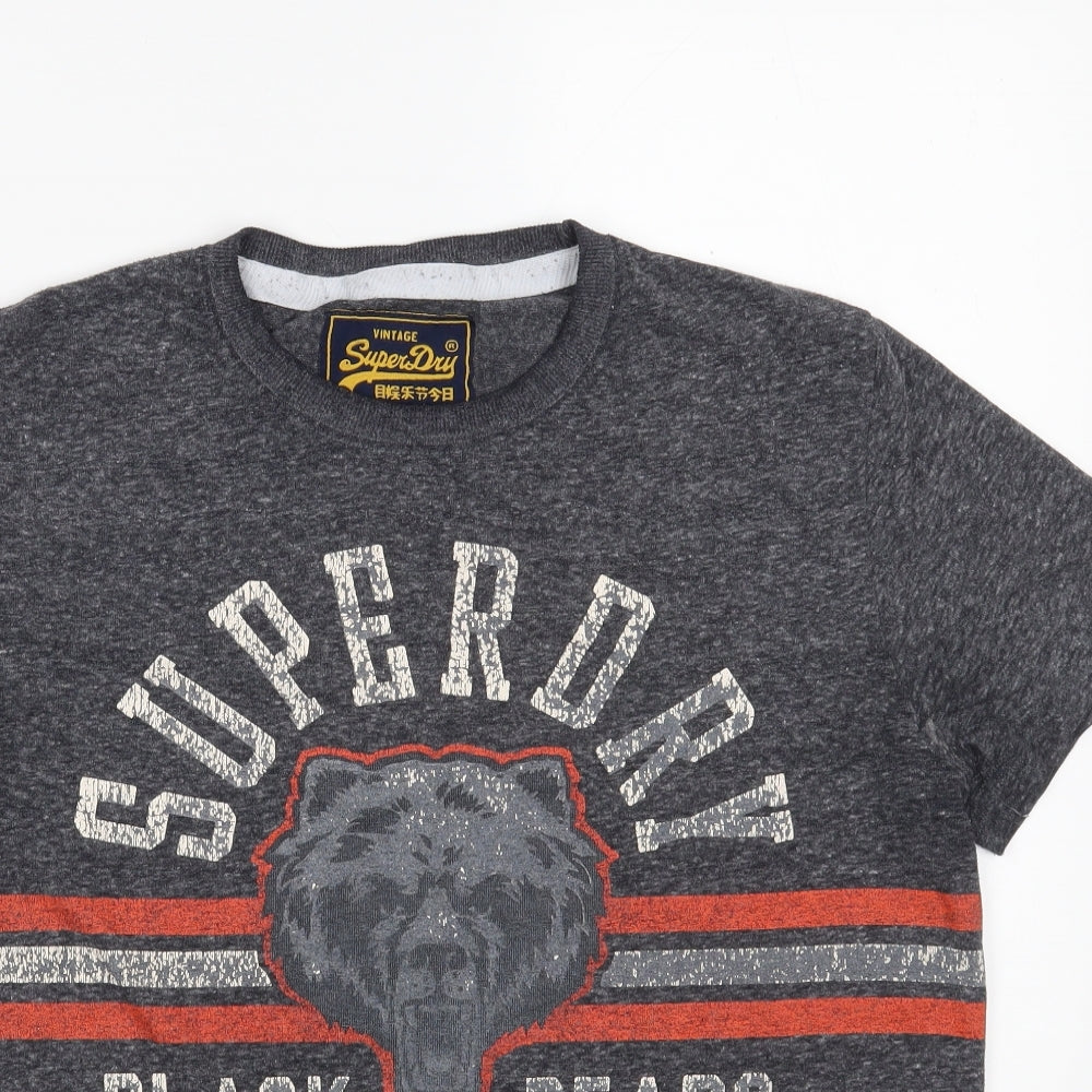 Superdry Mens Grey  Polyester  T-Shirt Size L Round Neck  - 77