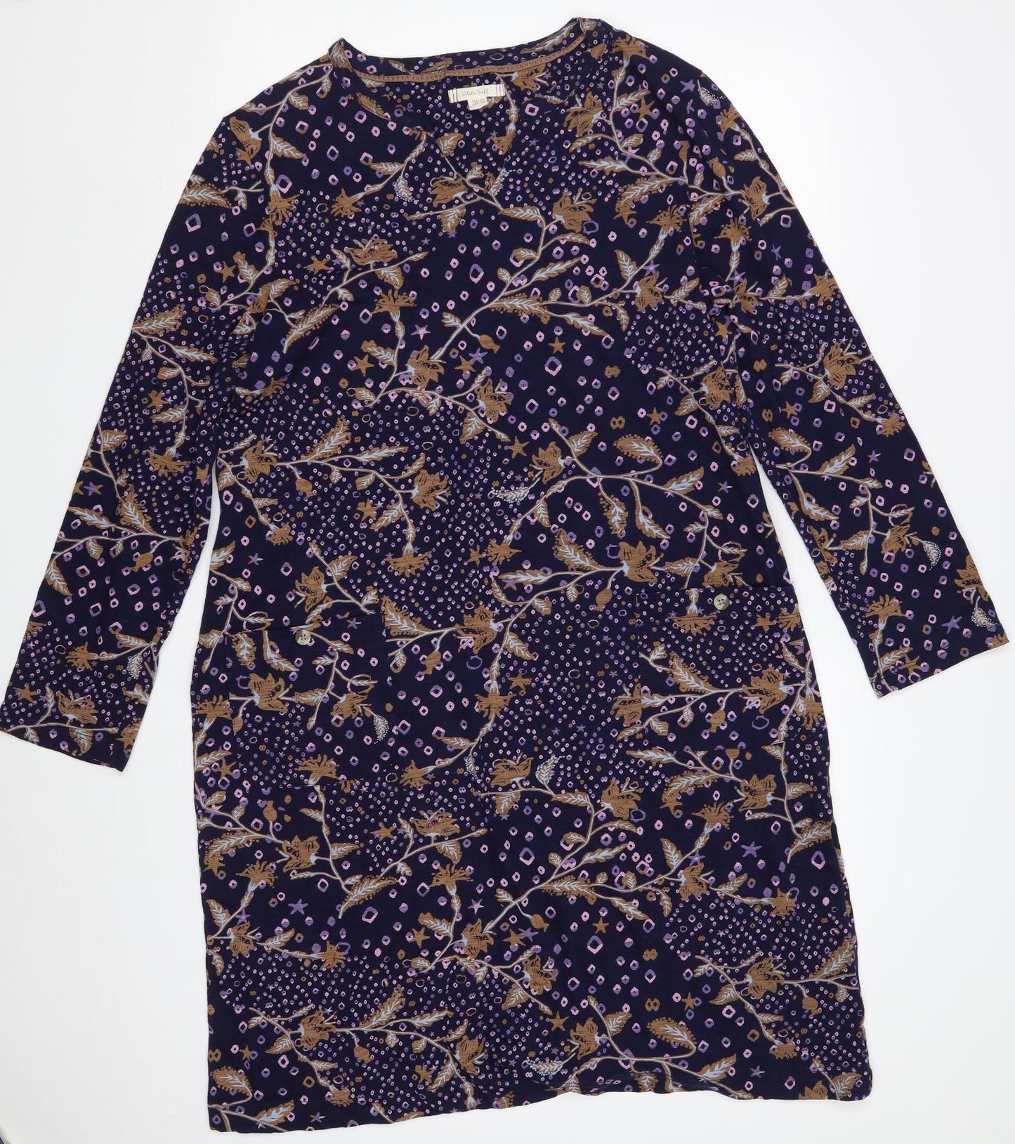 White Stuff Womens Purple Floral 100% Cotton A-Line  Size 18  V-Neck