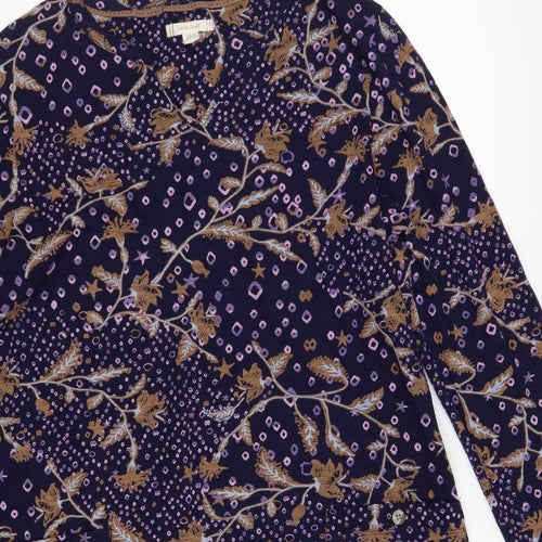 White Stuff Womens Purple Floral 100% Cotton A-Line  Size 18  V-Neck