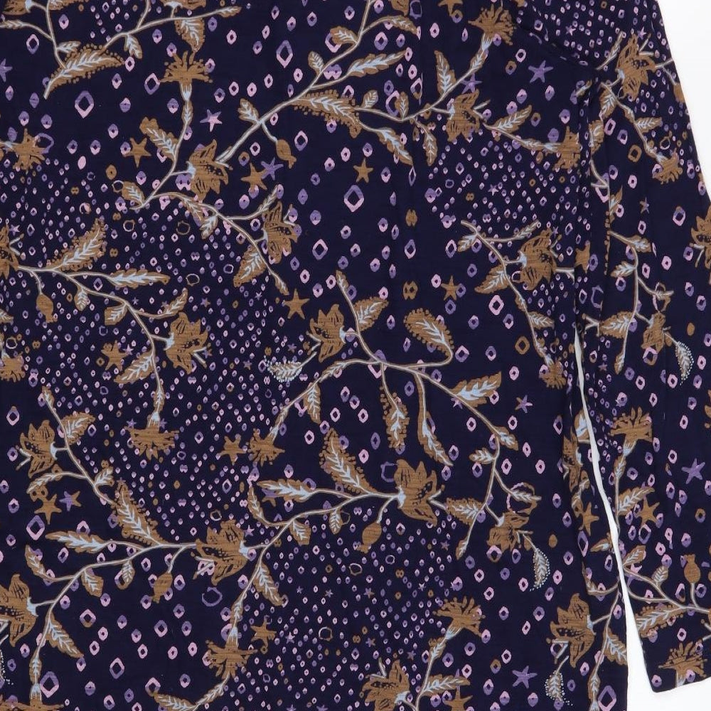 White Stuff Womens Purple Floral 100% Cotton A-Line  Size 18  V-Neck