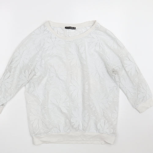 Atmosphere Womens White Floral 100% Polyester Pullover Sweatshirt Size 12