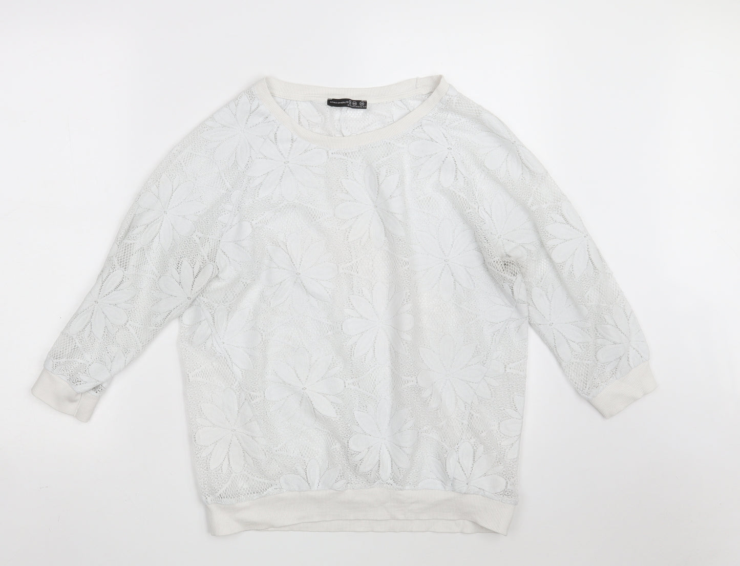 Atmosphere Womens White Floral 100% Polyester Pullover Sweatshirt Size 12