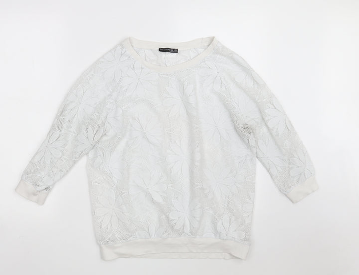 Atmosphere Womens White Floral 100% Polyester Pullover Sweatshirt Size 12