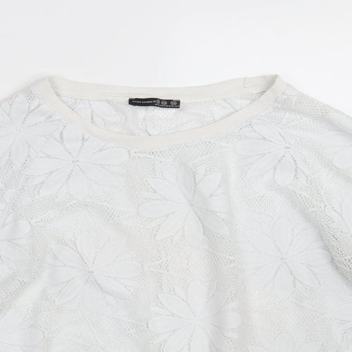 Atmosphere Womens White Floral 100% Polyester Pullover Sweatshirt Size 12
