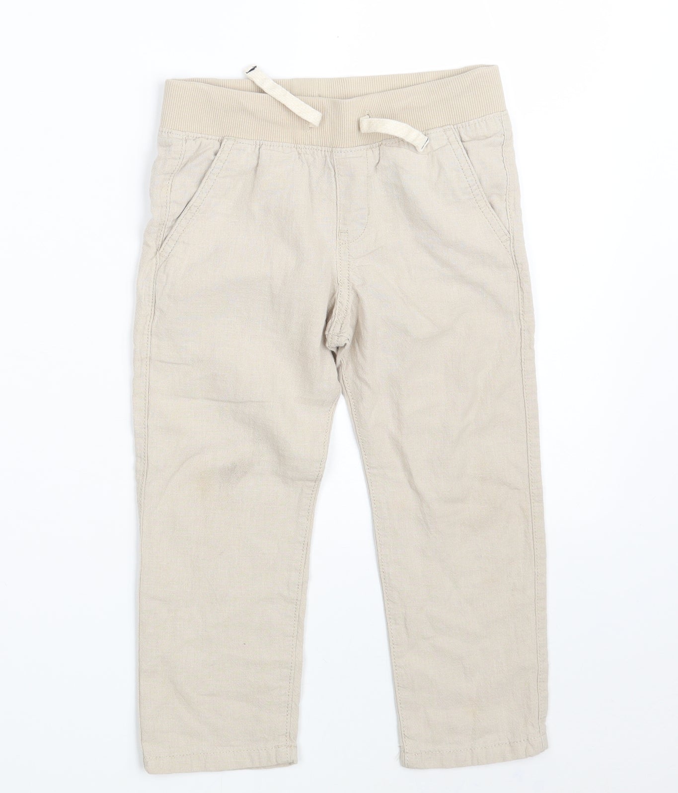 H&M Boys Beige  Linen Bloomer Trousers Size 3-4 Years  Regular Drawstring