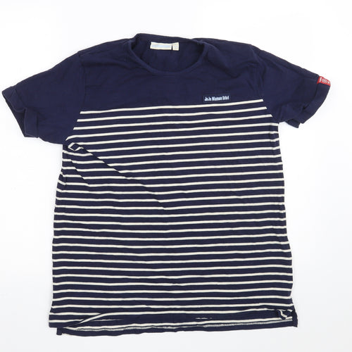 JoJo Maman Bébé Womens Blue Striped Cotton Basic T-Shirt Size M Round Neck