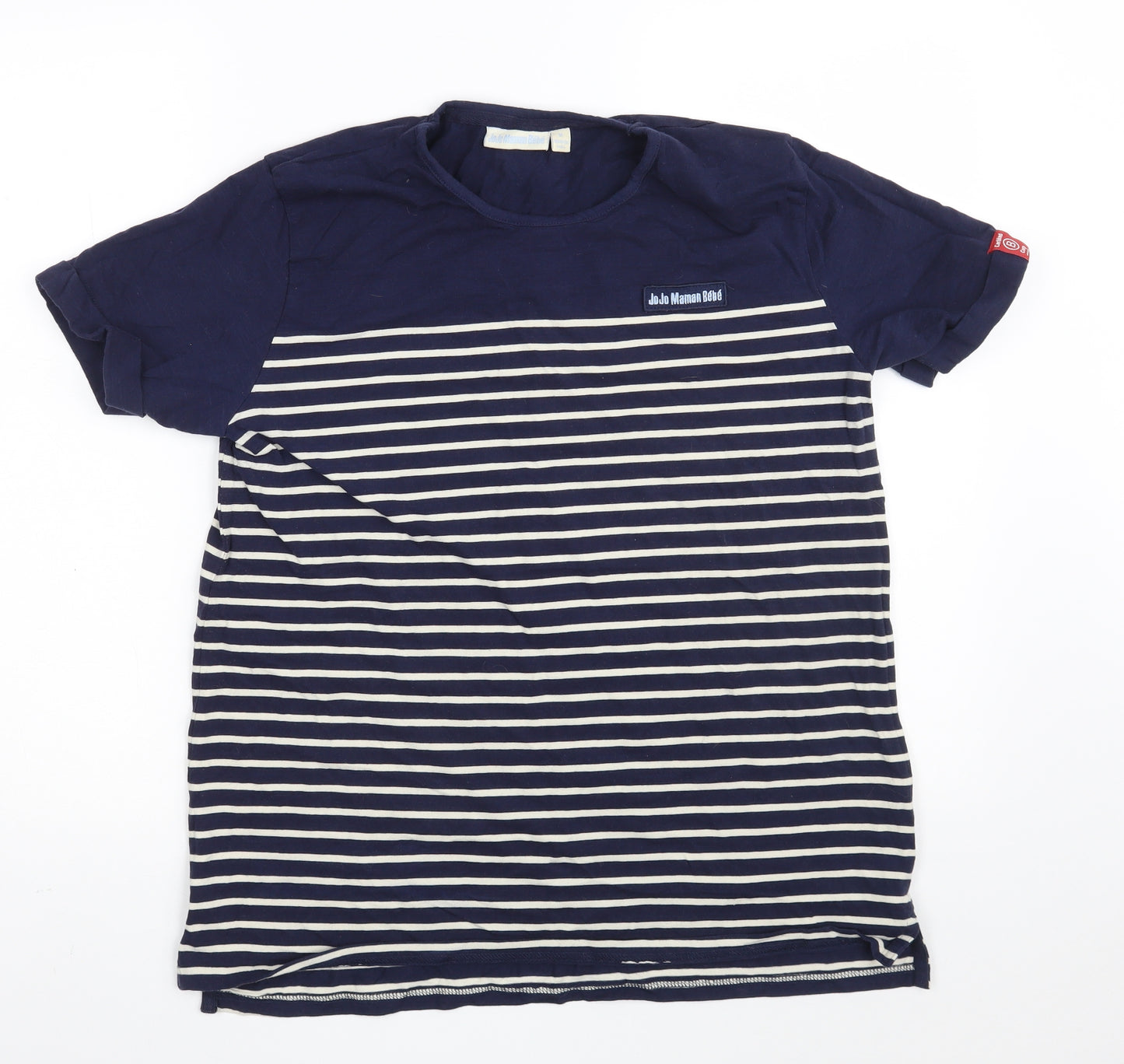 JoJo Maman Bébé Womens Blue Striped Cotton Basic T-Shirt Size M Round Neck
