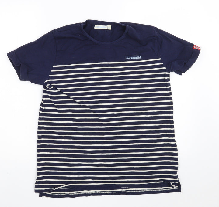 JoJo Maman Bébé Womens Blue Striped Cotton Basic T-Shirt Size M Round Neck