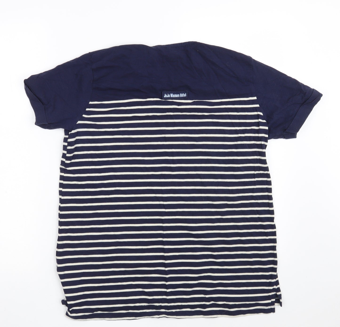 JoJo Maman Bébé Womens Blue Striped Cotton Basic T-Shirt Size M Round Neck