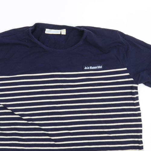 JoJo Maman Bébé Womens Blue Striped Cotton Basic T-Shirt Size M Round Neck