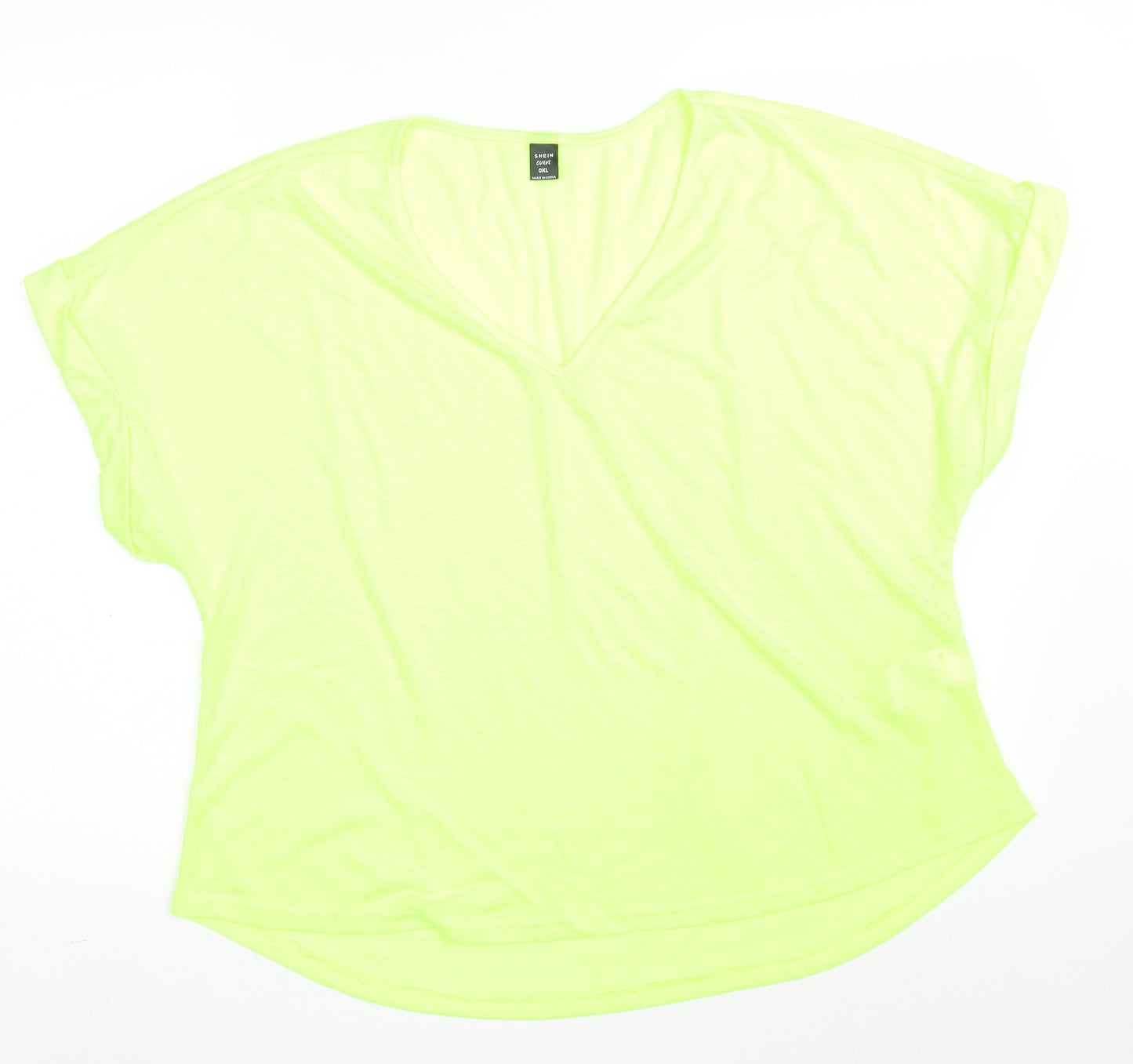 SheIn Womens Green  Polyester Basic T-Shirt Size XL V-Neck - Curve