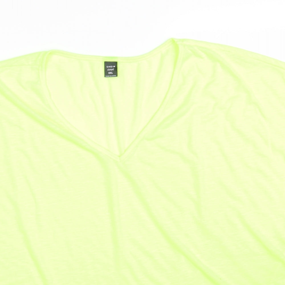 SheIn Womens Green  Polyester Basic T-Shirt Size XL V-Neck - Curve