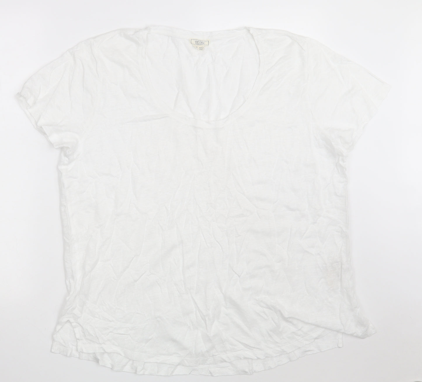 Fat Face Womens White  Linen Basic T-Shirt Size 18 Round Neck