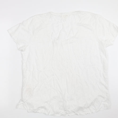 Fat Face Womens White  Linen Basic T-Shirt Size 18 Round Neck
