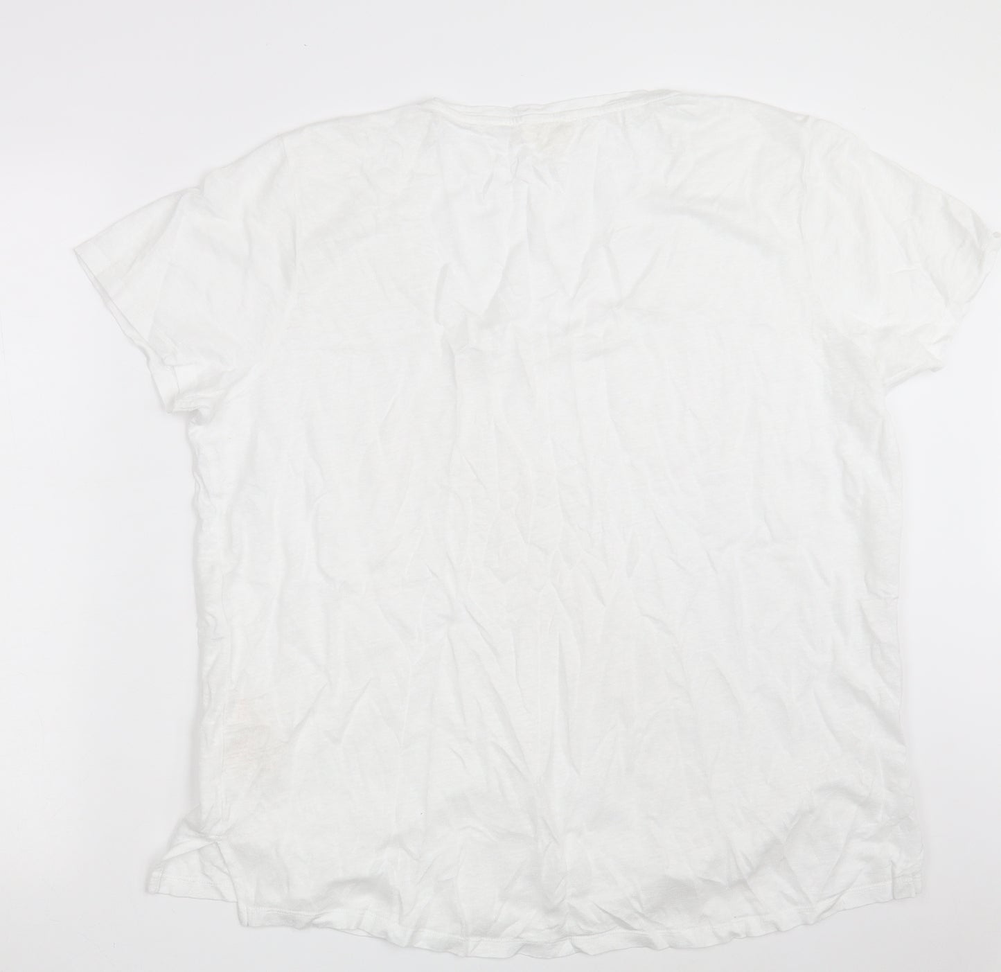 Fat Face Womens White  Linen Basic T-Shirt Size 18 Round Neck