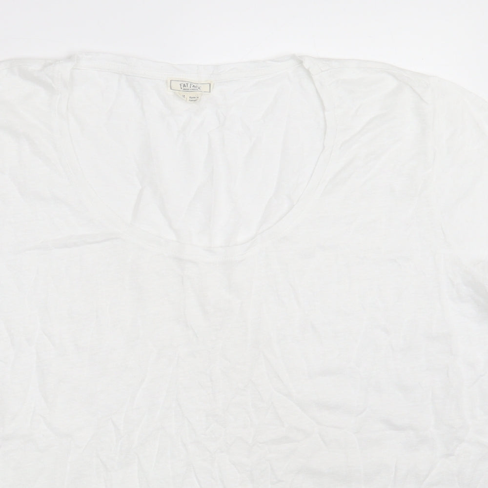 Fat Face Womens White  Linen Basic T-Shirt Size 18 Round Neck